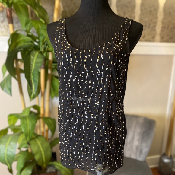 Ann Taylor Tops - Ann Taylor Loft - Black and Gold Sequin Tank